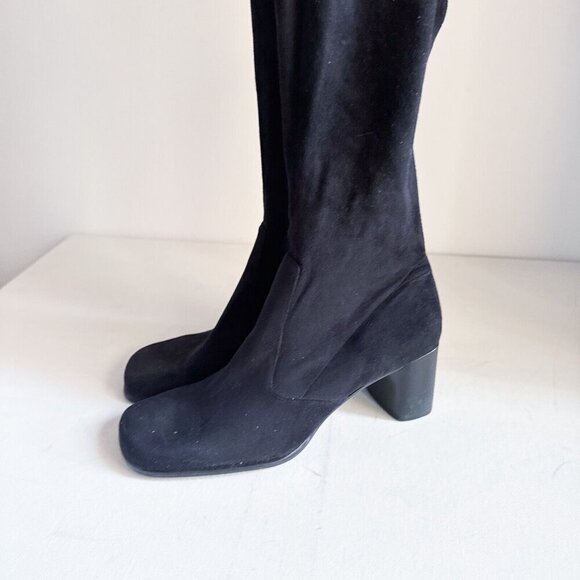 Vintage Franco Sarto Black Sock Pull on Square Toe Boot Heels 8M - Picture 4 of 15